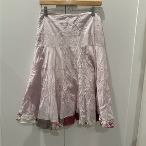 Anthropologie Drop Waist Cotton Lined Floral Hem Pink Skirt